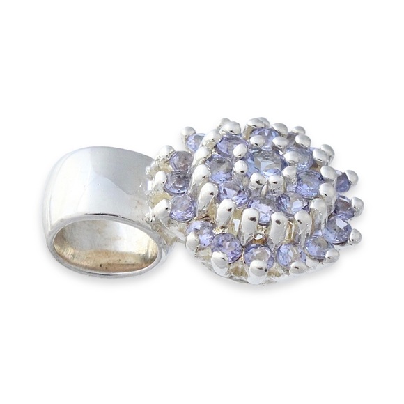 Estate Periwinkle Blue Crystal Cluster Sterling Silver Necklace Pendant - Picture 2 of 4